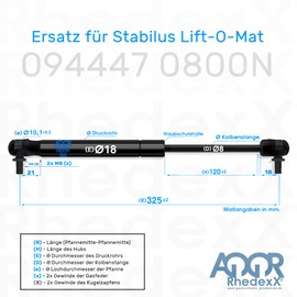 RhedexX® Gas Springs 094447 0800N Replacement for Stabilus Lift-O-Mat, Gas Lift with M8 Angle Joint Ball Head Gas Pressure Damper Ball Joint Length 325 mm, Stroke 120 mm, Kraft-800N (800N - 094447)