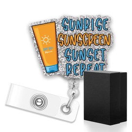 ERHACHAIJIA Sunrise Sunscreen Sunset Repeat Retractable Glitter Badge Reel with Clip, Funny Badge Reel Gifts for Dermatologist Derm Squad, Summer Skin Care Gifts for Dermatology Nurse Doctor