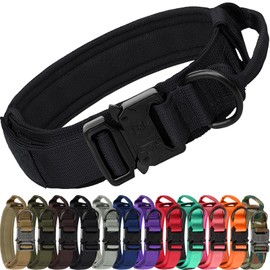 Joytale Tactical Dog Collar with Handle, Adjustable Heavy Duty Military Collar with 2 Patches for Training, Suitable for XLarge Dogs, Black, XL