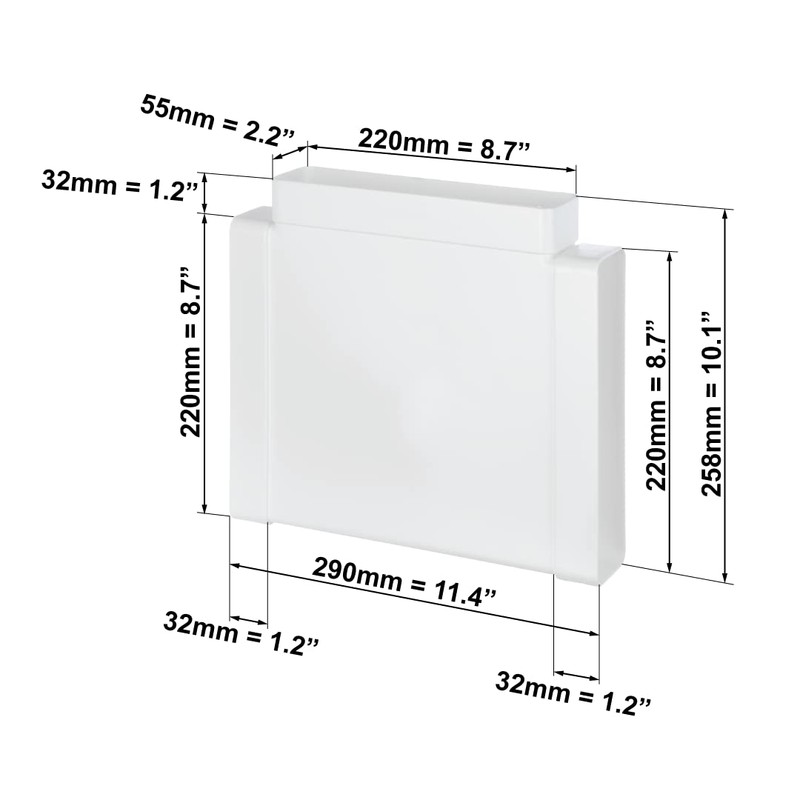 220 x 55 mm White ABS Plastic T-piece Flat Duct