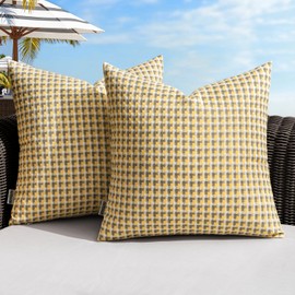 MIULEE Pack of 2 Outdoor Throw Pillow Covers Decorative Farmhouse Square Waterproof Pillows for Tent Patio Garden Balcony Sofa, 18x18 Inch Yellow