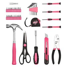 B BOSI TOOLS 40-Piece Pink Tool Set- General Household 40 PCS Hand Tool Kit with Plastic Toolbox Storage Case (Pink)