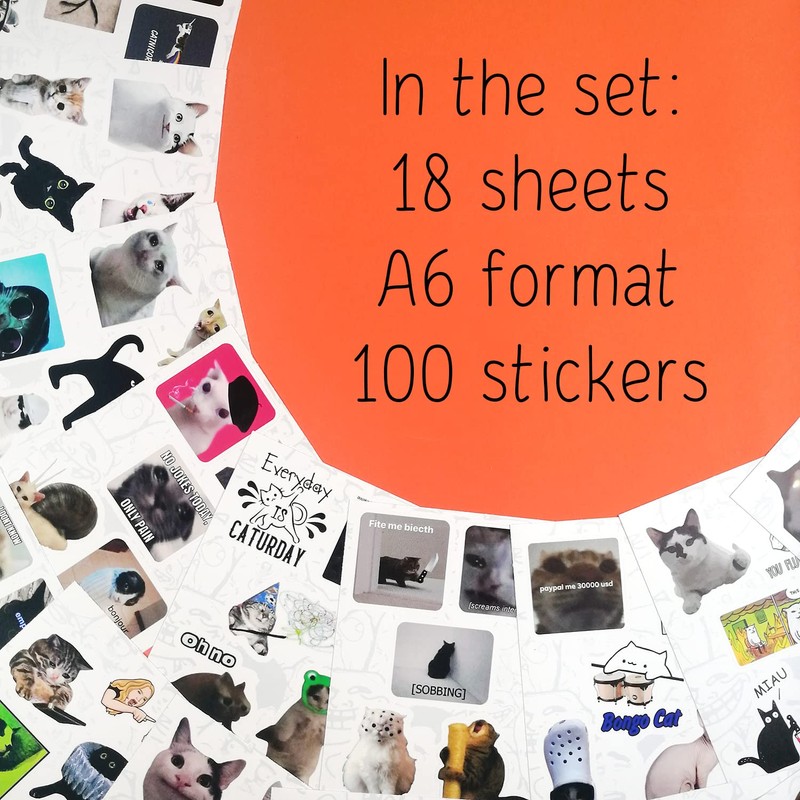 Pack of 100 Cat Meme Stickers, Cat Stickers, Cat Merch,