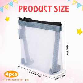 Yuomeaz 4PCS Travel Essentials Mesh Makeup Bag, 4x3.7inch - 4 Colors Mini Mesh Cosmetics Bag, Storage Travel Lipstick Makeup Bags With Zipper for Women Purse Lipstick Keys Essentials Cards Earphones