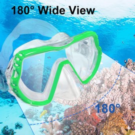 Ruayia Diving Goggles with Nose Protection Swimming Goggles Snorkel Mask Children 180° Panorama Anti Fog Anti-Leak Green