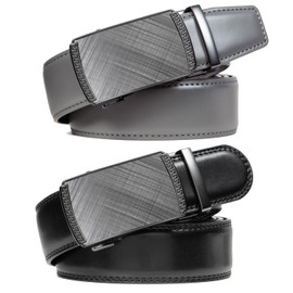 Founders & C Mens Belt 2 Pack,Leather Ratchet Click Belt Dress with Slide Buckle 1 3/8" in Gift Set Box- Size Adjustable (Black/Grey Golf Belt, 22"-38" Waist Adjustable)