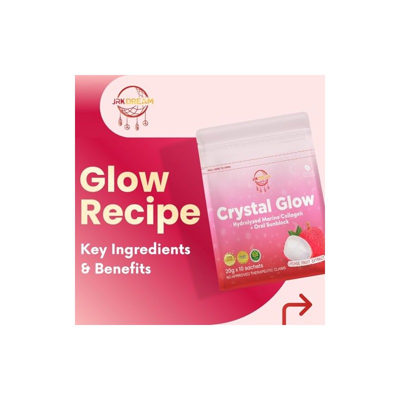 1 Crystal Glow Lychee Fruit Extract 50,000mg Hydrolized Marine Collagen