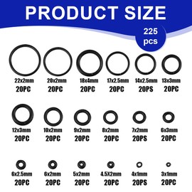 IKOPFLN Rubber Rings 225-Piece Set Sealing Rings O-Ring Assortment Seals for Tap Sanitary Maintenance 18 Sizes Diameter 3-22 mm, blue, M