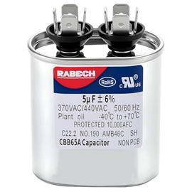 5uF 5MFD CBB65A Condensador de CA de arranque ovalado de 5 uF MFD CBB65 370 V, 440 V, 450 V, A/C, 370 450 V CA ± 6% 50/60Hz para aire acondicionado