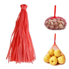 Mordx 100Pcs Reusable Produce Plastic Mesh Bag,20 Inch Seafood Boil Bags，Kitchen Organizer Produce Packaging Supplies Net，Vegetable and Fruit Seafood Plastic Mesh Strap Storage Bag