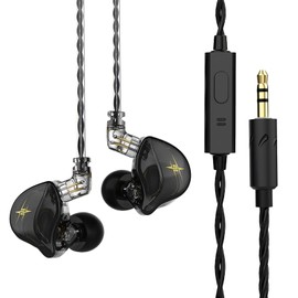 Wired Earbuds in-Ear Headphones, Earphones with Microphone,3.5mm Jack Ear Buds QKZ ZXT Transparent Black for Computer, Laptop, Gaming, Sports, Music, Calling