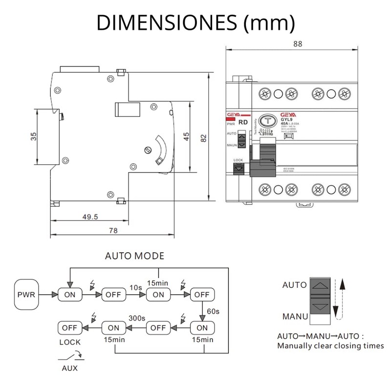 Automatic 3 Phase Auto Reconnect Differential Switch 4P 40A 30mA