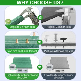 Large Cork Boards for Walls 48"x 36" - 1/2” Thick Bulletin Board, 12 Pack Felt Wall Tiles with Slat Wall Paneling, Pin Board Corkboards for Office - Jade Green