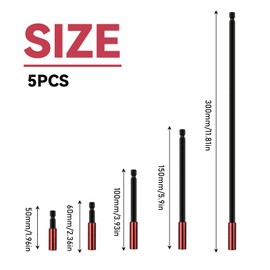 QINGYIWL 5 Stück Bithalter Magnetisch, 50/60/100/150/300mm Bit Verlängerung, 1/4'' Sechskantschaft Bit Halterung Magnetisch für Schlagschrauber, Schraubendreher
