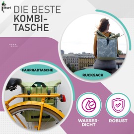 Ikuri Bicycle Bag / Backpack Combination Bicycle Backpack Made of Tarpaulin for Pannier Rack Pannier Bag Waterproof for Women, Monstera