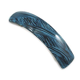 Avalaya Blue/Black Acrylic Square Barrette/Hair Clip in Silver Tone - 90mm Long