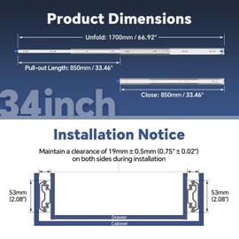 ToBeGreat Heavy Duty Drawer Slides with Lock 34 Inch,Full Extension Ball Bearing Slides for Tool Cabinets, Workbenches, Cold-Rolled Steel（with Lock, 250lb