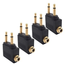 Valefod 4-Pack Airline Airplane Flight Adapters for Headphones, Golden Plated 3.5mm Jack