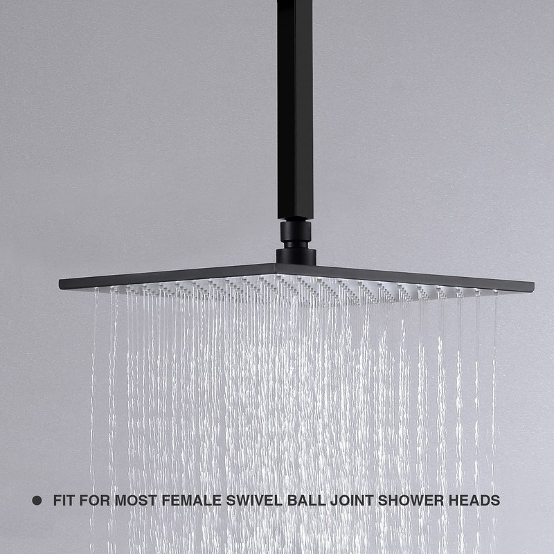 Matte Black Shower Arm with Flange Ceiling Mounted 8 Inch
