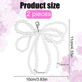 2 Pcs Pearl Bow Shoes Charm, Pearl Bowknot Keychain for Purse Shoe Decoration Cute Keychain for Women Key Ring Accessories for Shoes Clothing Sneakers Bag Shoelace
