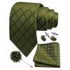 Gusleson Mens Olive Green Tie for Wedding Silk Plaid Checkered