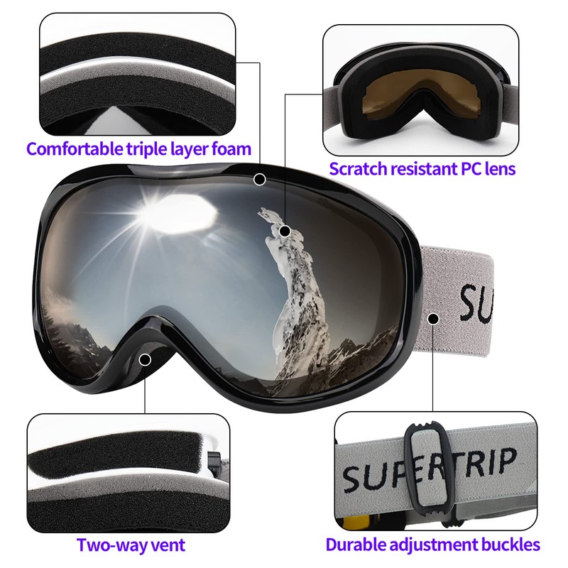Supertrip Snow Ski Goggles Anti-Fog UV Protection Snowboard Skiing Goggles