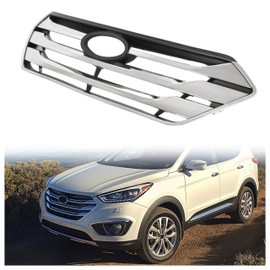 HECASA Front Upper Grille Compatible with 2013-2016 Hyundai Santa Fe Sport HY1200163 ABS Plastic Black+Silvery Painted+Chrome Replacement only