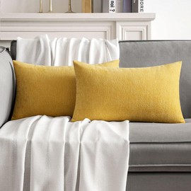 MIULEE Pack of 2 Mustard Yellow Decorative Pillow Covers 12x20 Inch Soft Chenille Couch Spring Throw Pillows Farmhouse Cushion Covers for Home Decor Sofa Bedroom Living Room