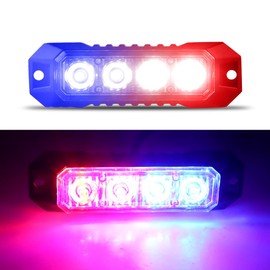 Raryloy LED Emergency Strobe Flashing Grille Strobe Lights for Trucks 4LED Surface Mount Strobe Warning Emergency Flashing Red&Blue Light For Car Truck Van Off Road Vehicle ATV SUV