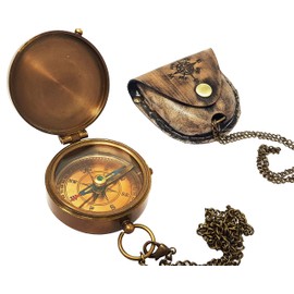 The New Antique Store - Antique Brass Compass Nautical Pocket Backpacking Compass Leather Case Vintage Camping Hiking Direction Marine Graduation Confirmation Day Engravable for Men Quality TravelThe New Antique Store - Antique Brass Compa...