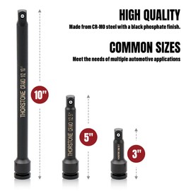 THORSTONE 4-Piece 1/2 Inch Drive Impact Extension Set, 3", 5", 10" Extension Bars and Wrench Extender Adapter for Automotive & Garage Repair