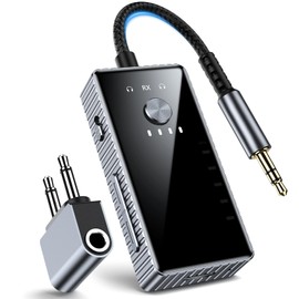 2025 Bluetooth Adapter für Flugzeug, 2-in-1-Bluetooth 5.2 Sender Empfänger, Unterstützt 2 AirPods oder Kopfhörer mit aptX Adaptive, Stereoanlage Kabellos Audio Transmitter Klinke 3,5 für TV