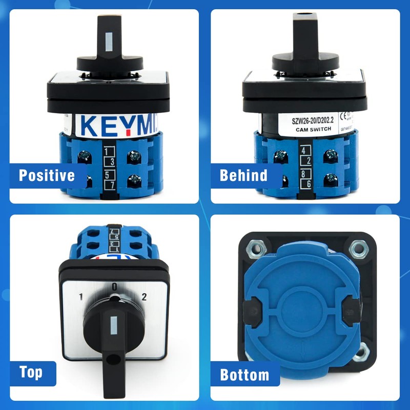 KEYMOO 20A Rotary Changeover Switch,3 Position 2 Phase 8 Terminals,ON-Off-ON