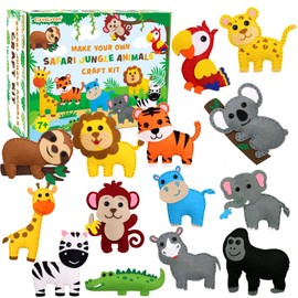 CiyvoLyeen Safari Jungle Animals Sewing Craft Kit DIY Kids Craft and Sew Set for 7 8 9 10 11 12Girls and Boys Educational Beginners Sewing Stuffed Animal Felt Plush Ornaments Set of 14