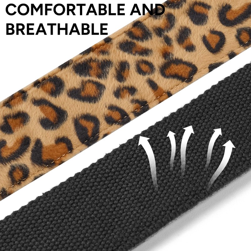 Amumu Leopard Flocked Velvet Guitar Strap with Microfiber Leather Ends,