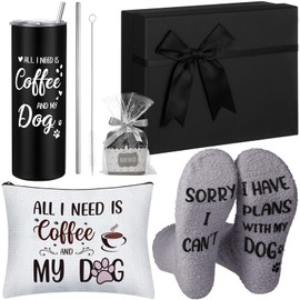 Skylety 4 Pcs Dog Mom Gifts for Women, Funny Birthday Gift for Dog Lovers Best Dog Mom Gift for Woman Include 20 oz Thermal Cup with Lids Makeup Bag Socks Gifts Box for Christmas Mothers Day Gifts