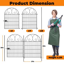 8 Pcs Tall Garden Fence with Gate,36in H x 27in L, Metal No Dig Fence Animal Barrier, Black Arched Rustproof Garden Fence Border, Dog Fence Outdoor for Yard,Patio