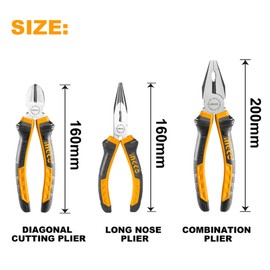 INGCO HKPS08318 High Leverage Pliers Set of 3 Pliers 7.9 inches (200 mm) Pliers 6.3 inches (160 mm) Nippers 6.3 inches (160 mm) Radio Pliers