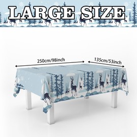 GZBJMYGS Deer in The Woods Tablecloths Plastic White Snowflake White Blue Xmas Backdrop Sign Table Cover Decorations for Winter Christmas Ice and Snow Festival Holiday Party Supplies 53" x 104"