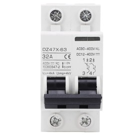 2P Miniature Circuit Breaker DIN Rail Mount Isolator Switch for Solar System DC12-400V AC90-400V 32A