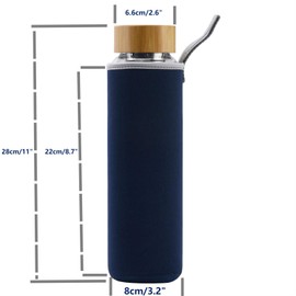 sunkey Glass Water Bottle 32 oz Wide Mouth with Sleeve Bamboo Lid Motivational Water Bottle With Time Marker Reusable Safe for Hot Cold Drinks Bpa Free (Navy Blue)