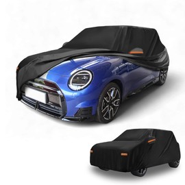 Partuto All-Weather Waterproof Car Cover - UV-Resistant Outdoor Full Exterior Protection for Mini Cooper 2DR 2002-2021 210D-PU Black with Right Side Zipper