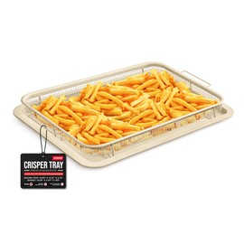 Bakken- Swiss Crisper Tray White marble Coating - 2-Piece Set, Non-Stick Basket Design for Healthier Cooking in Regular Ovens - Make Great Crispy Food, Bacon and More, Extra Large Size 19" x 13"