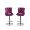 Purple Velvet Barstools Adjustable Height Chrome Base Swivel Tufted Back