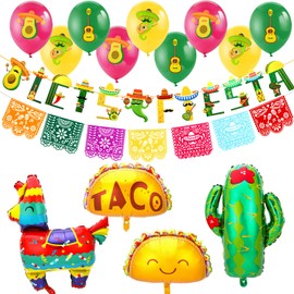 HOWAF Mexican Party Decorations, Fiesta Party Decoration, Fiesta Balloons, Fiesta Foil Balloons, Mexican Banner Garlands, Cactus Balloons for Mexican Festive Cinco De Mayo Party