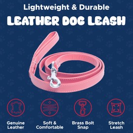 Genuine Leather Bubblegum Pink Alpine Dog Leash | 72" x 1/2" | Durable & Lightweight Leash with Padded Comfortable Handle | Training Leash for Small to Large Dogs | Easy to Use Collar Hook | by Angel