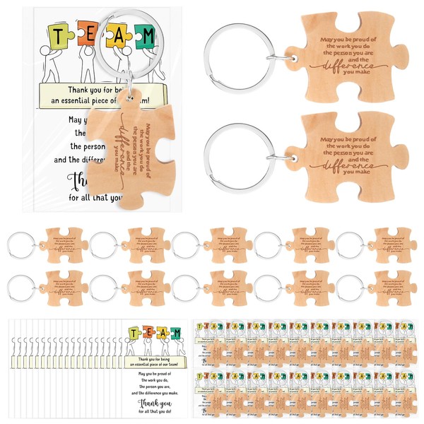 Hinly 40 Sets Team Appreciation Gifts Wooden Puzzle Piece Keychain