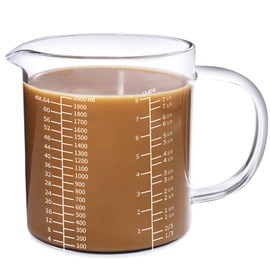 77L Glass Measuring Cup, [Insulated handle, V-Shaped Spout], High Borosilicate Glass Measuring Cup for Kitchen or Restaurant, Easy To Read, 2000 ML (2 Liter, 8 Cup)