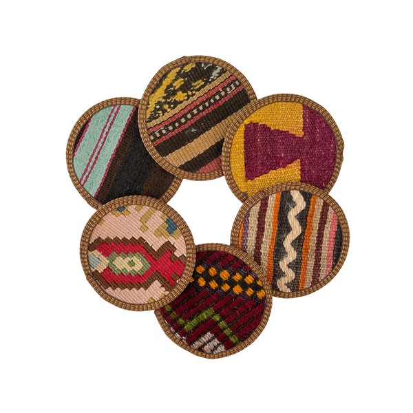 Authentic Turkish Kilim Coaster Set - Midwestern Boho Design (6