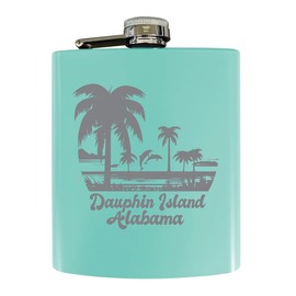 R and R Imports Dauphin Island Alabama Engraved Design Souvenir 7 oz Engraved Steel Flask Matte Finish Seafoam Single